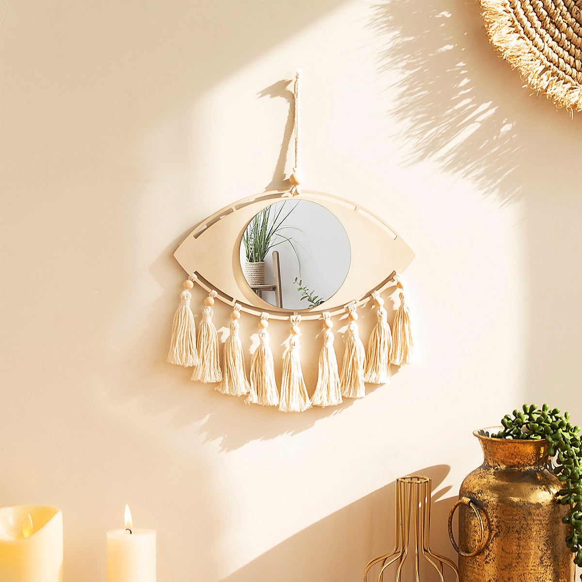 Heim Zeile | Boho Makramee Auge Spiegel Wanddekoration