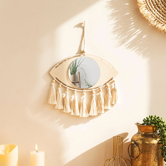 Heim Zeile | Boho Makramee Auge Spiegel Wanddekoration