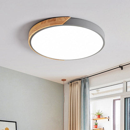 Minimalistische runde LED-Deckenleuchte mit Holzdekor – modernes Design, dimmbar