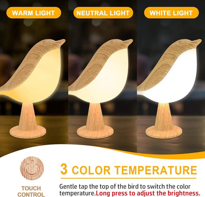 Touch-Control Holz Vogel Nachtlicht - Wiederaufladbare LED Schreibtischlampe