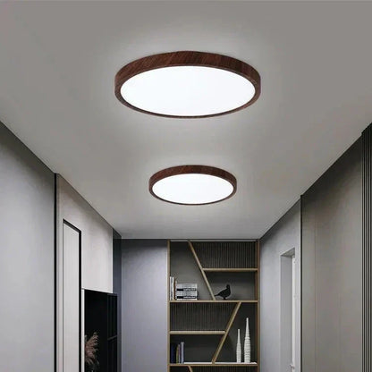 Moderne runde Deckenleuchte mit einstellbarem LED-Licht in warmer Walnussfarbe für Wohnzimmer und Schlafzimmer