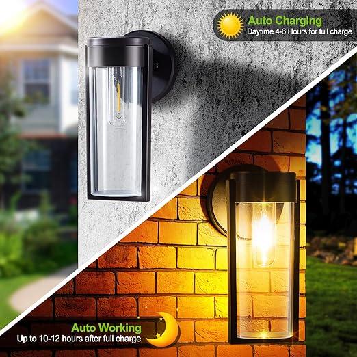 Solar-Wandlichter Solarbetriebene Decklichter, Automatisches Ein/Aus Wasserdichte Solar-Außenlichter Wandmontierte Solar-Dekorationslichter für Wandzaun Terrasse Pfosten Garten Veranda