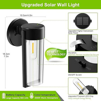 Solar-Wandlichter Solarbetriebene Decklichter, Automatisches Ein/Aus Wasserdichte Solar-Außenlichter Wandmontierte Solar-Dekorationslichter für Wandzaun Terrasse Pfosten Garten Veranda