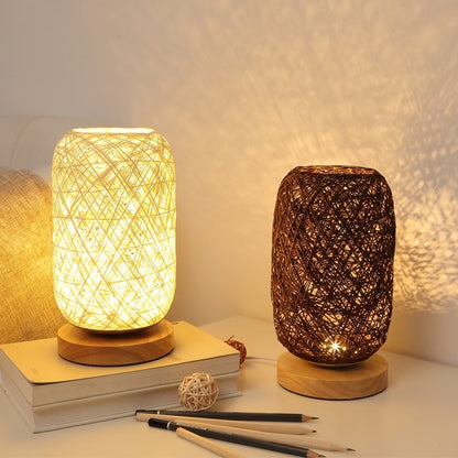 Rattan-Holz-Tischlampe
