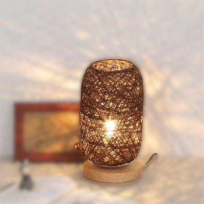 Rattan-Holz-Tischlampe