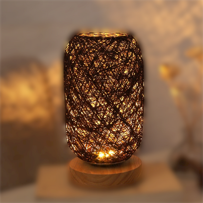 Rattan-Holz-Tischlampe