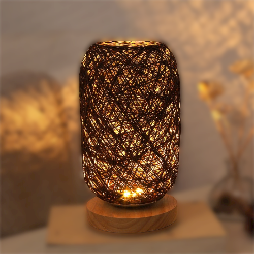Rattan-Holz-Tischlampe