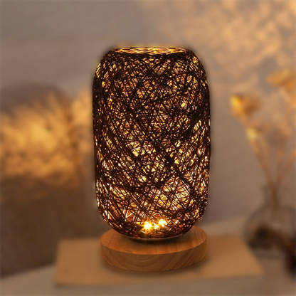 Rattan-Holz-Tischlampe