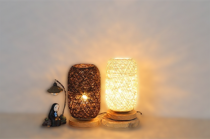 Rattan-Holz-Tischlampe