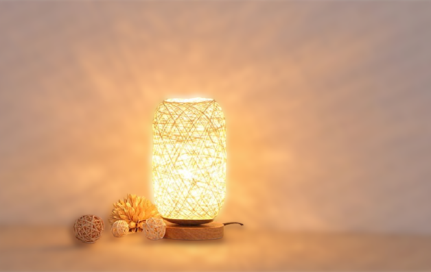 Rattan-Holz-Tischlampe