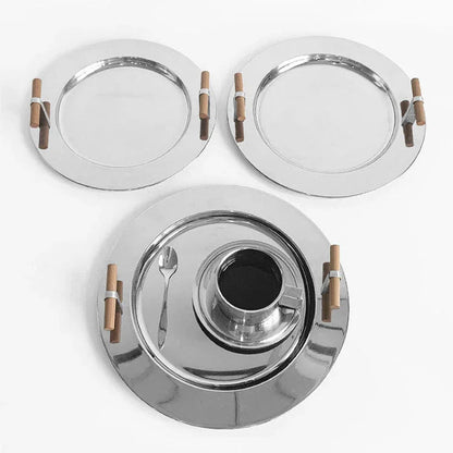 Round Steel Serving Tray with Wooden Handles - Image 14