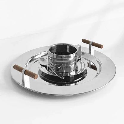 Round Steel Serving Tray with Wooden Handles - Image 3