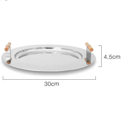 Round Steel Serving Tray with Wooden Handles - Image 8