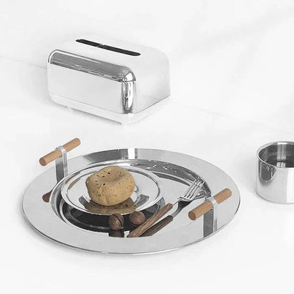 Round Steel Serving Tray with Wooden Handles - Image 9